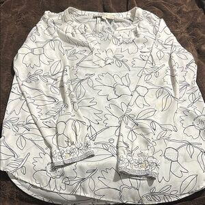 LOFT Black and White Floral Blouse